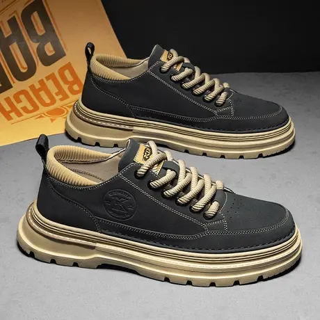 男鞋春秋季潮流百搭运动板鞋真皮男士休闲低帮马丁靴英伦工装潮鞋图片