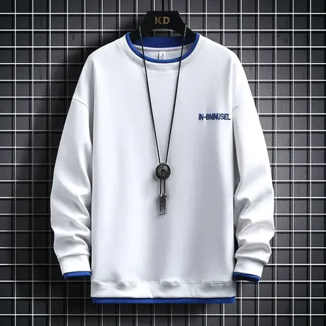 假两件男士长袖t恤潮流宽松潮牌小衫刺绣字母体恤秋季上衣服卫衣商品大图