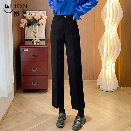 黑色阔腿裤女高腰垂感直筒休闲西裤子春秋2024新款早春窄版西装裤图片