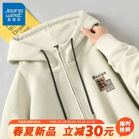 GV真维斯卫衣连帽2024年春320g重磅华夫格美式潮流字母男士帽衫B商品大图