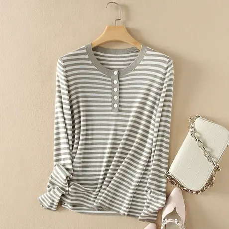 美丽诺羊毛春装女2024新款毛衣女修身圆领套头上衣薄款针织打底衫图片