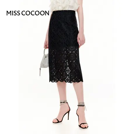 MISSCOCOON【莫奈花园】24夏新款重工股线蕾丝高腰显瘦半身裙图片