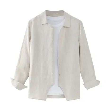 亚麻休闲衬衫男日系复古春秋款纯色衬衣男士2024新款外套宽松垂感商品大图