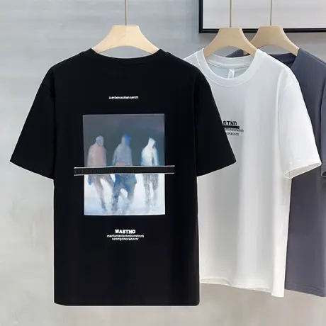 高端潮牌短袖t恤男士痞帅印花透气宽松体恤青年潮流夏季薄款上衣商品大图