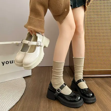 白色玛丽珍小皮鞋女凉鞋粗跟厚底2024年春夏季新款配裙子高跟单鞋商品大图