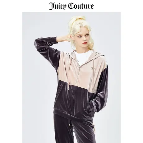 Juicy Couture橘滋天鹅绒连帽卫衣女春季新款美式撞色半拉链外套商品大图