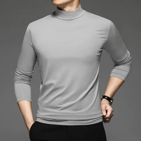 莫代尔长袖t恤男纯色半高领打底衫秋冬潮流修身内搭中领秋衣小衫商品大图