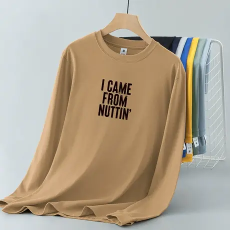 重磅纯棉长袖t恤男2023秋季新款潮流宽松内搭打底衫印花全棉体恤商品大图