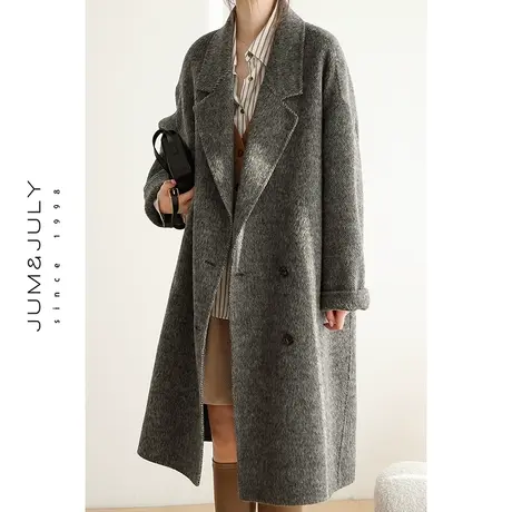 嘉茱莉2022秋冬新款双面呢大衣女中长款韩系高级感赫本风毛呢外套商品大图