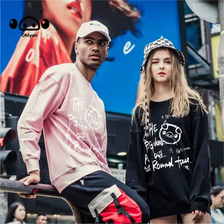简约卫衣女ins潮春秋季潮牌圆领宽松纯棉嘻哈套头涂鸦潮流情侣装商品大图