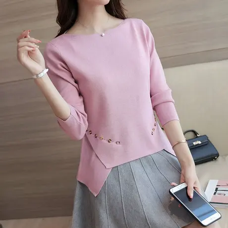 秋季新款女装针织衫套头毛衣纯色百搭一字领春秋季女士内搭打底衫商品大图