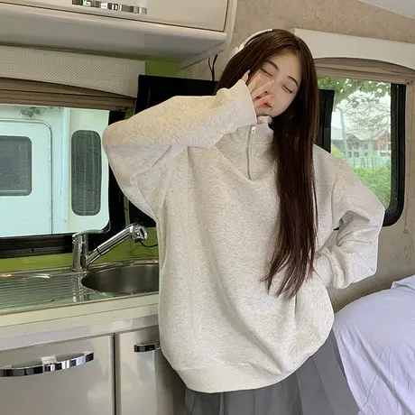 polo领卫衣女春秋外套设计感小众2023新款秋季女装半拉链高领上衣商品大图