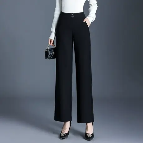 黑色窄版阔腿裤女秋季2023新款高腰垂感显瘦直筒西装裤职业长裤子商品大图