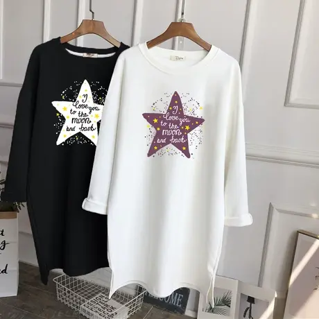 2022纯棉长袖t恤女装韩版宽松ins中长款秋冬季大码加厚磨毛打底衫商品大图