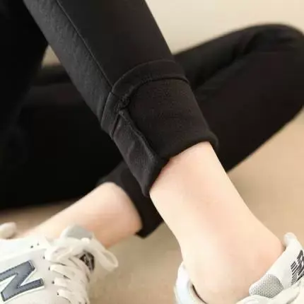 2023新款韩版潮秋冬季外穿加绒加厚打底女裤黑色小脚高腰紧身保暖商品大图