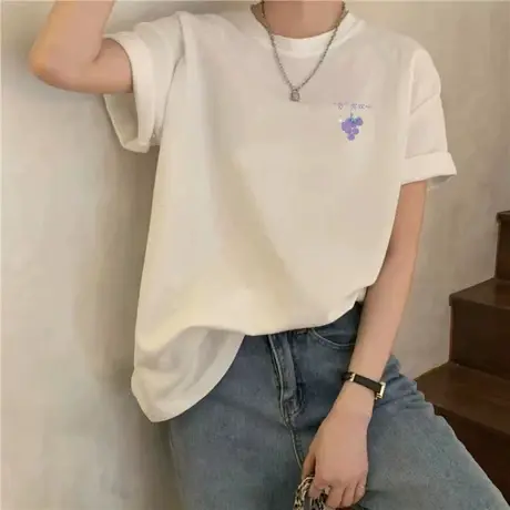 纯棉2023短袖t恤女韩版宽松休闲大码上衣中长款时尚百搭减龄半袖商品大图