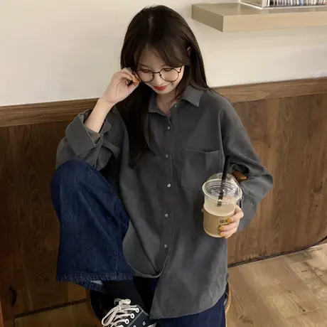 纯色衬衫女春装秋季2023新款宽松复古港味内搭时尚上衣服ins风潮图片