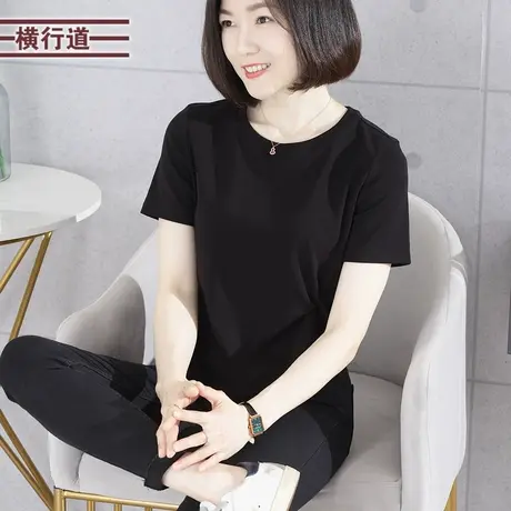 圆领纯色短款短袖T恤女2023新款夏不规则折褶宽松简约大码上衣潮商品大图