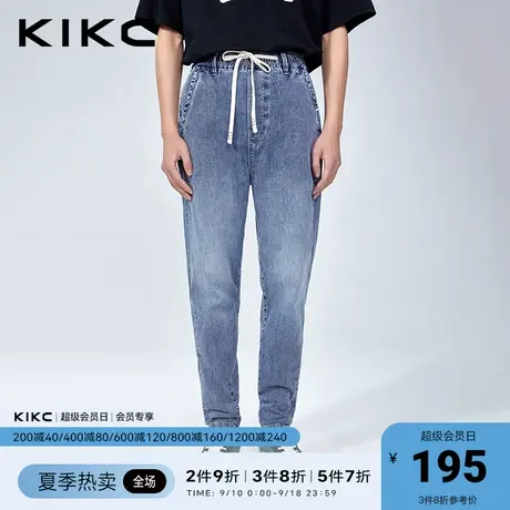 kikc牛仔裤男2023春夏新款商场同款水洗复古潮流小脚抽绳工装裤子图片