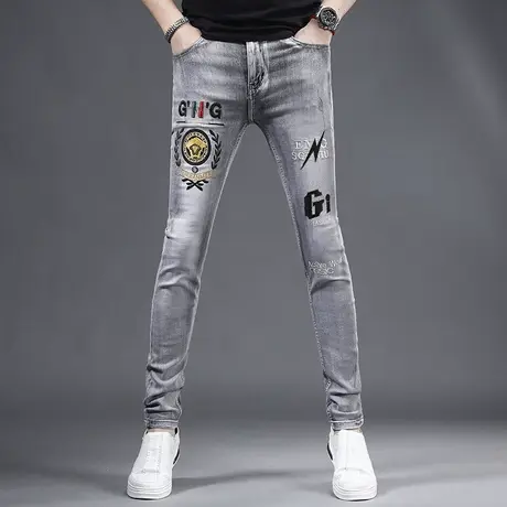 2023春夏新款刺绣牛仔裤男款修身小脚潮牌绣花男士牛仔裤春秋款商品大图