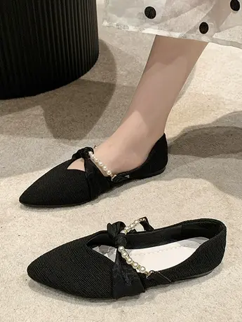 尖头单鞋女黑色浅口平底鞋2023年新款夏季鞋子气质软底小香风瓢鞋商品大图