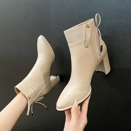 2022年秋冬新款气质显瘦短筒马丁靴软皮时尚英伦风百搭尖头瘦瘦靴商品大图