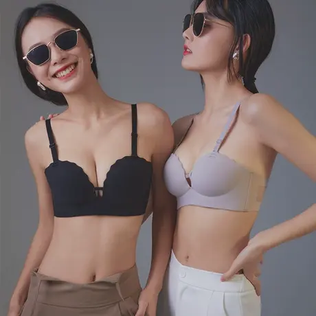 内衣女夏季薄款小胸聚拢防下垂上托bra无钢圈无痕舒适透气文胸罩商品大图