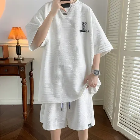 冰感男士短袖t恤男装大码夏天薄款短裤夏季运动衣服休闲套装夏装图片