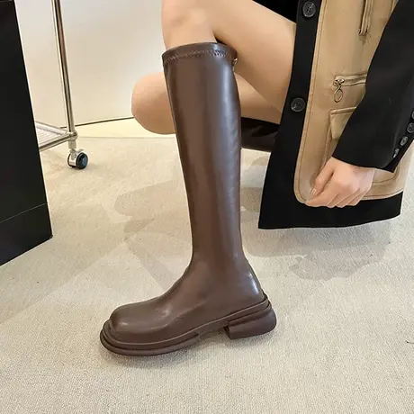 复古ins瘦瘦靴女秋冬新款2023年粗跟高筒骑士靴法式高级感长筒靴商品大图