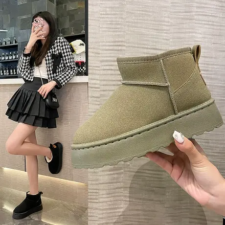 周冬雨同款厚底雪地靴女款冬季加绒加厚皮毛一体短靴子棉鞋女鞋子商品大图