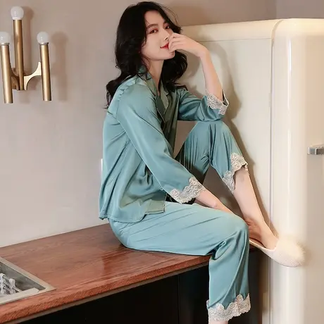 睡衣女夏冰丝薄款高级感套装2023新款秋季性感网红爆款春秋家居服图片