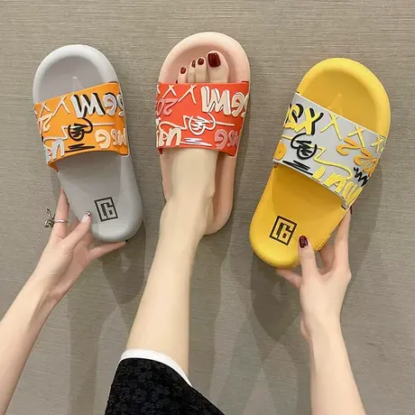 拖鞋女夏季新款ins潮时尚字母外穿厚底凉拖鞋居家室内防滑一字拖商品大图
