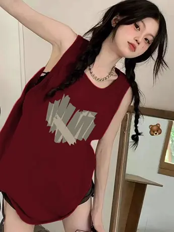 纯棉吊带背心无袖t恤女2024新款夏季设计感小众外穿宽松挂脖上衣图片