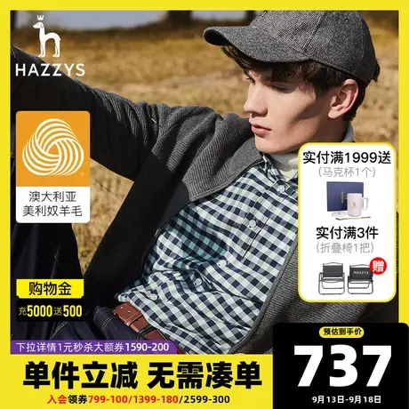 Hazzys哈吉斯男士宽松罗纹针织衫开衫秋冬潮流加厚毛衣韩版外套男商品大图
