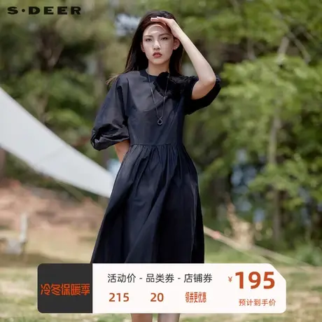 sdeer圣迪奥公主袖泡泡袖法式茶歇连衣裙女装收腰裙子 S20181213图片