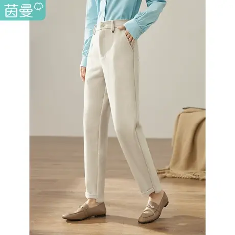 茵曼2023冬女装新款休闲 显瘦暗格纹针织呢腰头橡筋休闲裤萝卜裤商品大图