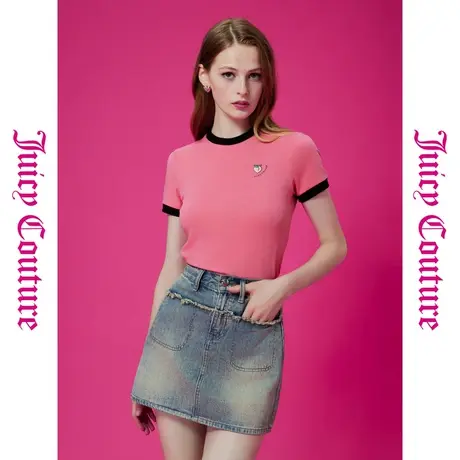 Juicy Couture橘滋初秋季2023新款式logo绣标罗纹袖女式T恤图片