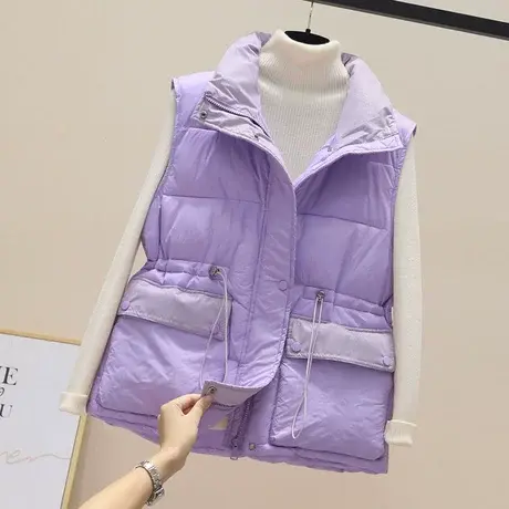 2023新款羽绒棉马甲女冬外穿加厚中长款无袖坎肩外套潮抽绳棉衣服商品大图