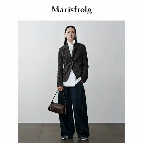 Marisfrolg玛丝菲尔灰咖色时尚提花羊毛小西装短外套图片