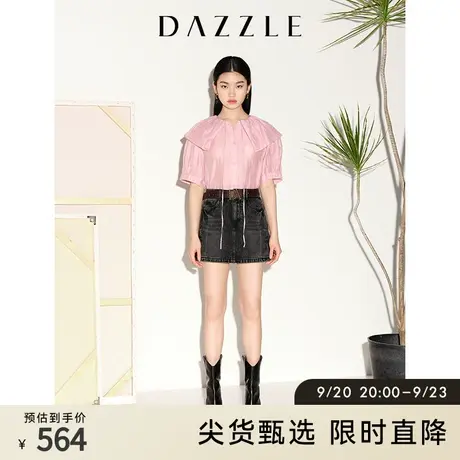 DAZZLE地素奥莱 春夏小众黑色复古做旧磨白牛仔短裤女裤裙商品大图
