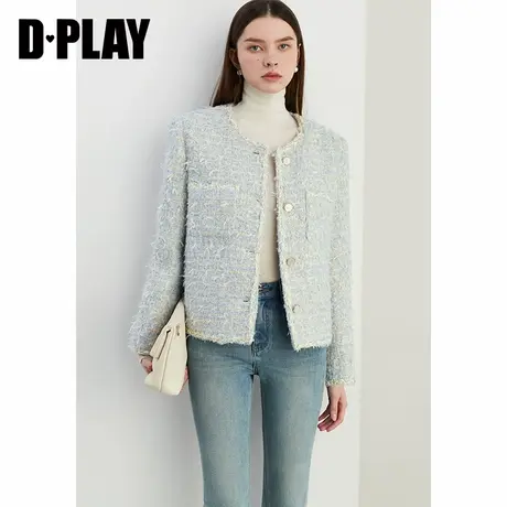 DPLAY2025春季小香风外套浅蓝色粗花呢上衣名媛短外套西装女商品大图