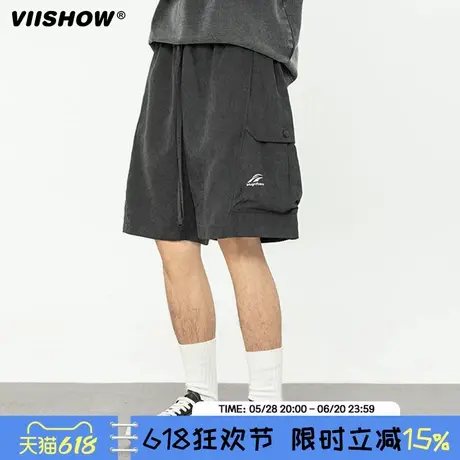 VIISHOW日系复古口袋工装短裤宽松直筒男女潮休闲五分裤街头美式商品大图