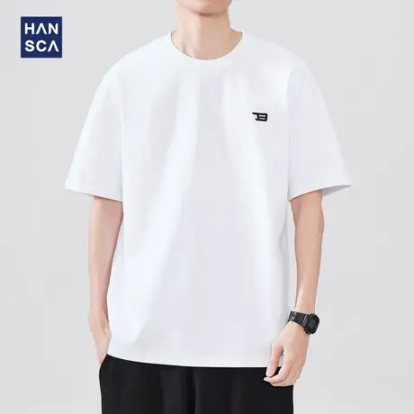 hansca 日系纯棉短袖t恤男简约刺绣2025新款260g重磅宽松半袖上衣商品大图