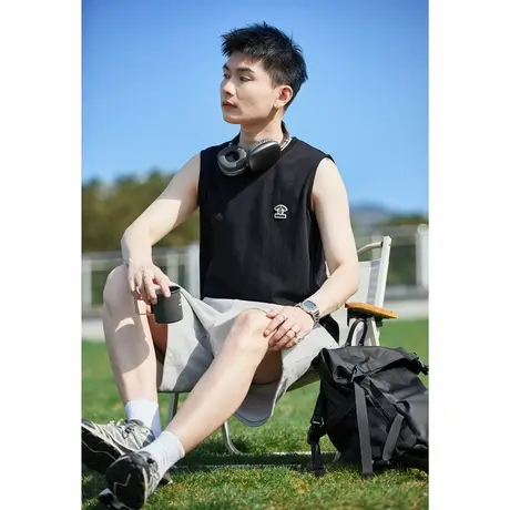 唐狮男背心圆领无袖T恤夏季新款简约打底汗衫内搭学生上衣潮t商品大图