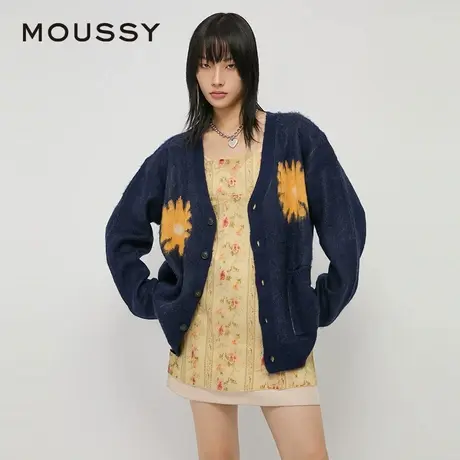 MOUSSY 夏季新品韩系氛围感V领太阳花针织开衫028HAA70-2111商品大图