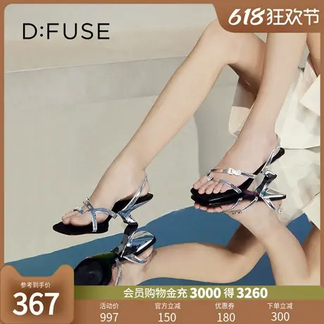 DFuse迪芙斯夏季新款方头夹趾沙滩鞋异形坡跟凉鞋DF32115352图片