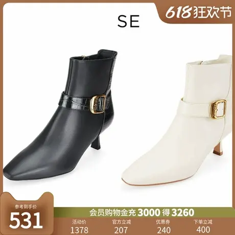 Dfuse冬季款复古短靴细高跟踝靴加绒加厚图片
