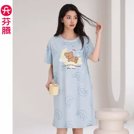 芬腾纯棉睡裙女夏季大码性感睡衣女短袖夏天薄款可爱连衣裙家居服商品大图