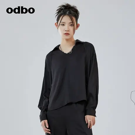 odbo/欧迪比欧高级感雪纺衫女夏季长袖上衣24新款爆款v领t恤衬衫商品大图