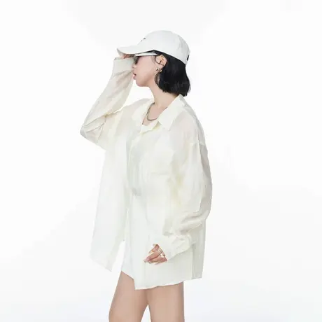 美式凉感微透纯色天丝长袖衬衫女夏季新款宽松轻薄慵懒松弛感衬衣商品大图